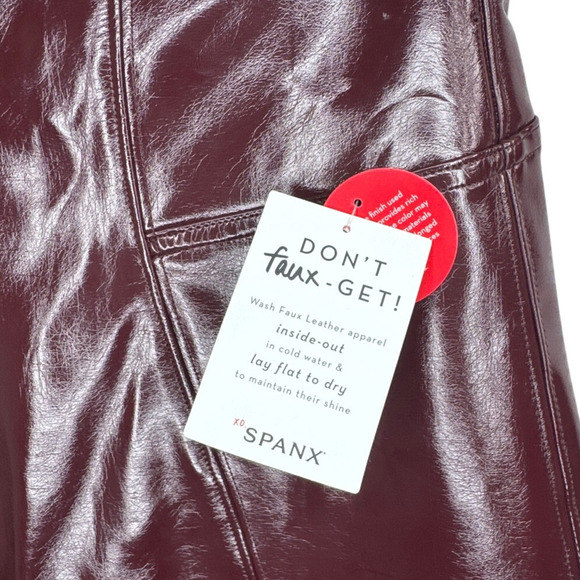 NWT Spanx Faux Patent Leather Burgundy Leggings Women’s Size Small Tall - Picture 7 of 10